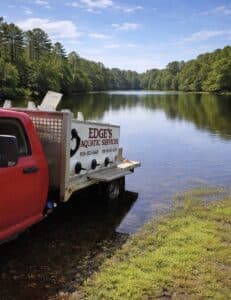 fish truck getting ready to drop fish into pond for delivery